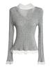 Lu Xi Women's V-neck Korean Style Mesh Patchwork Knit Top, Early Spring 2026 Collection