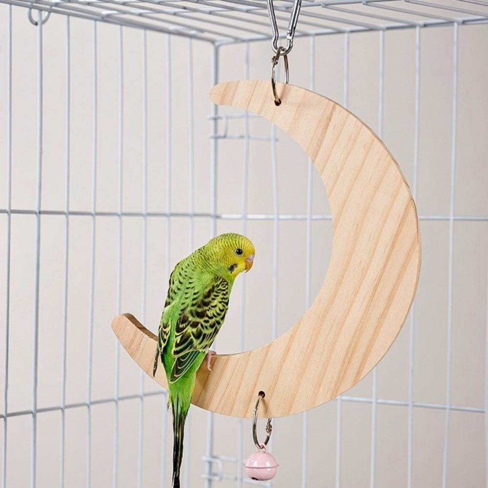 Bite Resistant Bird Flower Mirror Toy Moon-shaped Parrot Swing Stand  For Small Parrot