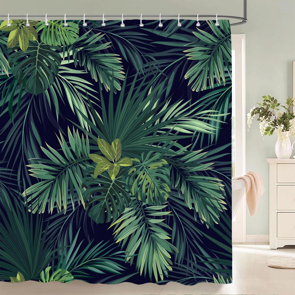 High Quality Leaves Fabric Shower Curtain Waterproof Plant Flower leaf Bath Curtains for Bathroom Decorate with Hooks