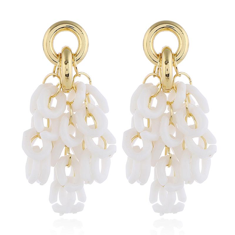 New Electroplated Bohemian White Circle Three-Layer Long Earrings