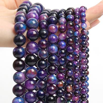 Perline di pietra di sugilite scura naturale all'ingrosso da 6-10 mm, perline distanziatrici rotonde sciolte per la creazione di gioielli, accessori per bracciali e collane fai da te