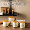 Hand Drawn Ceramic Coffee Cup with Spoon Water Cup with Lid Cartoon Cat Drinkware  Milk