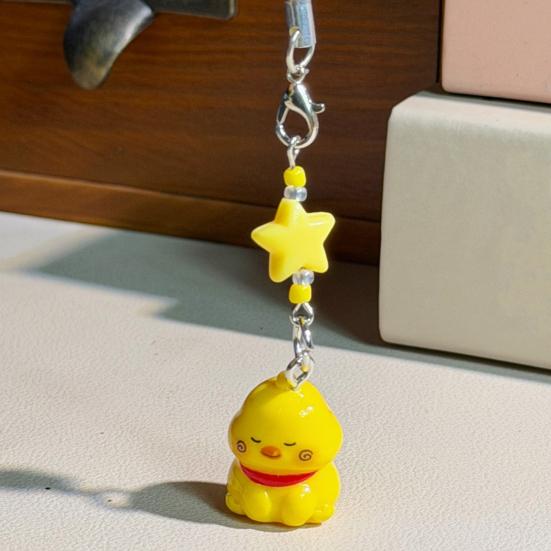 Keychain Pendant Resin Smooth Shiny Mini Size 3D Yellow Chicken Star Bead Design Keyring Bags Mobile Phone Lanyard