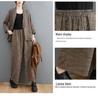 Damen 2024 Herbst Retro Baumwolle Leinen Gestreifter Blazer & Weitbeinige Hose Set