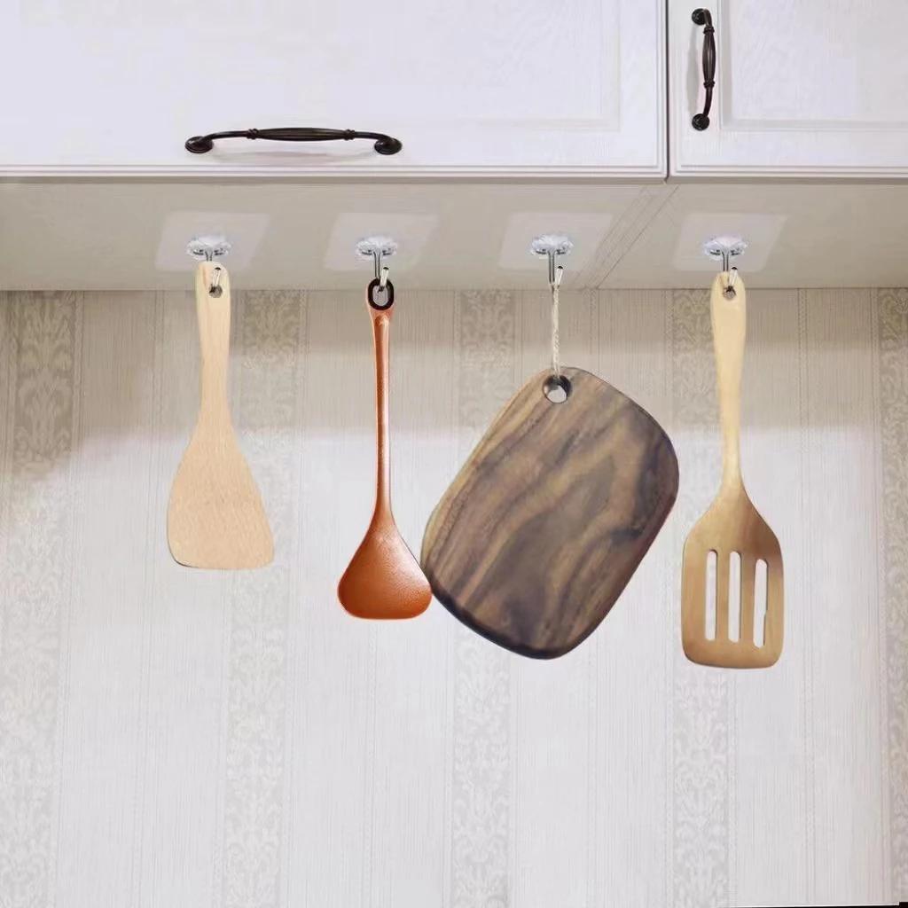 10Pcs Transparent Stainless Steel Strong Self Adhesive Hooks Key Storage Hanger For Kitchen Bathroom Door Wall Multi-Function