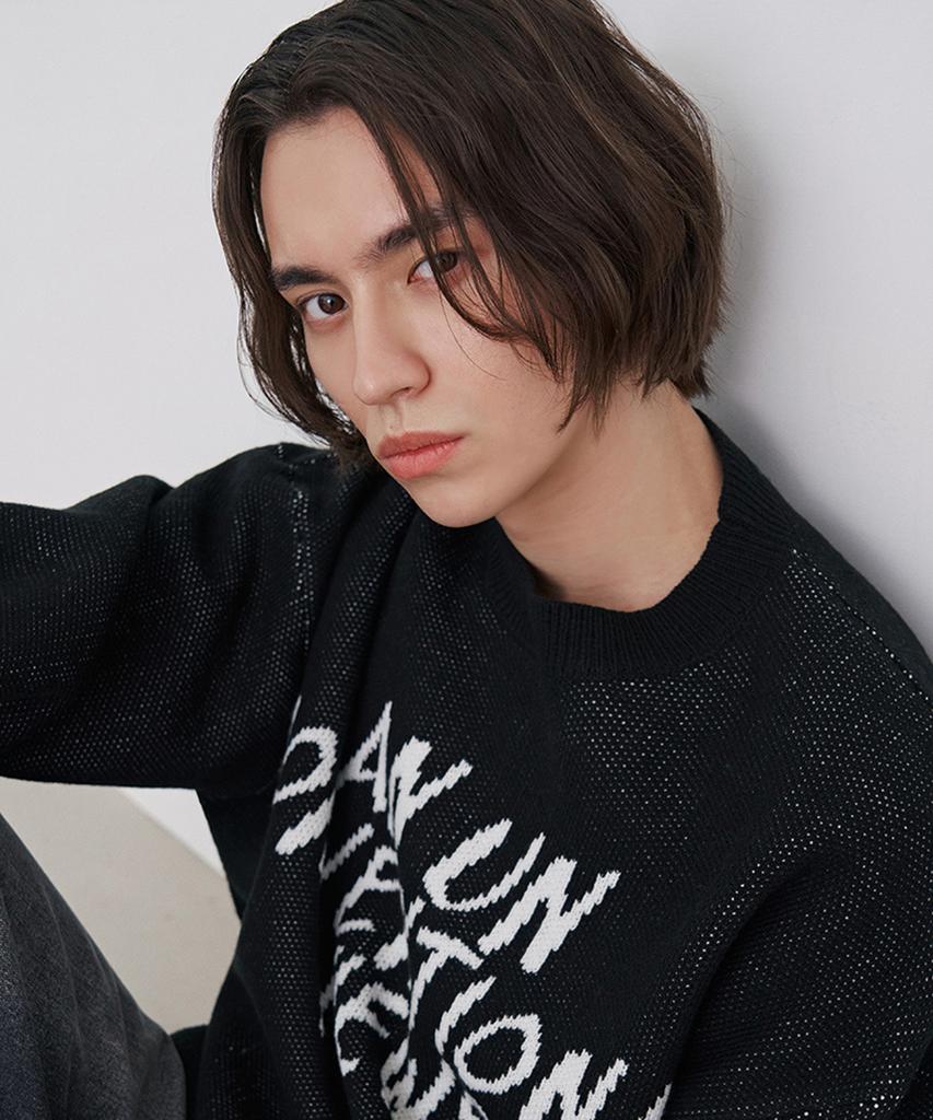 ADHOC Men'S Jacquard Lettering Oversized Knit (Black) (Hbalk10)