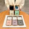 Luxury Solid Color Leather Plating 2pcs Phone Case For Samsung Galaxy Z Flip6 Flip5 Flip4 Flip3 Diamond Frame Shockproof Metal Ring Folding Cover