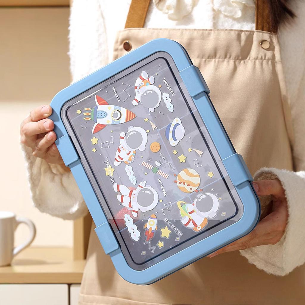 Großes Fassungsvermögen 1500ml Kinder Meal Prep Behälter Bruchfest Schulbrotdose Mit Unterteilten Fächern & Besteck