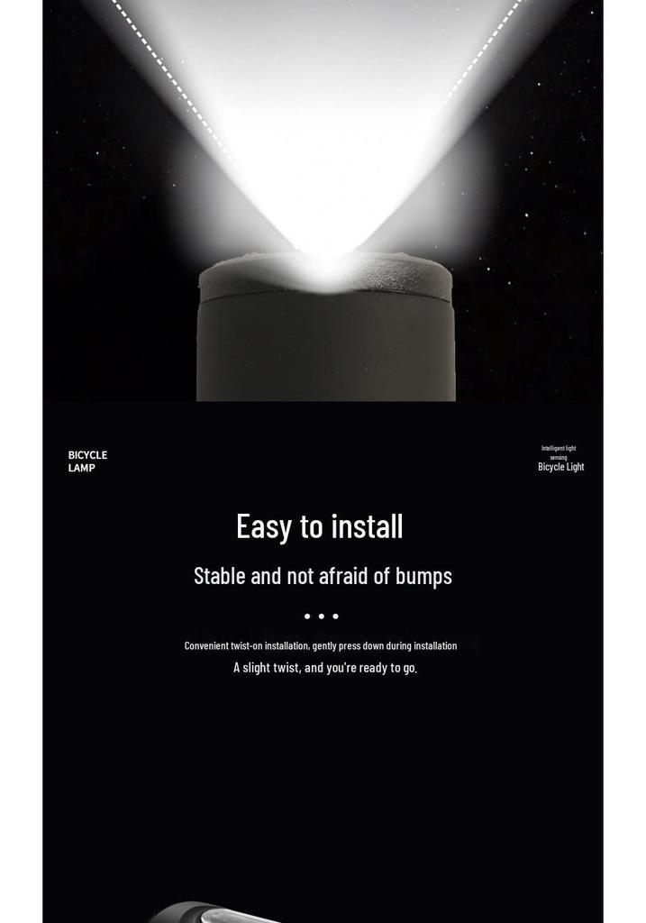 Bicycle Smart Front Light, Type-C Charged, Long Battery Life, Power Display, Large Capacity, Light-Sensitive, Ideal for Night Riding.