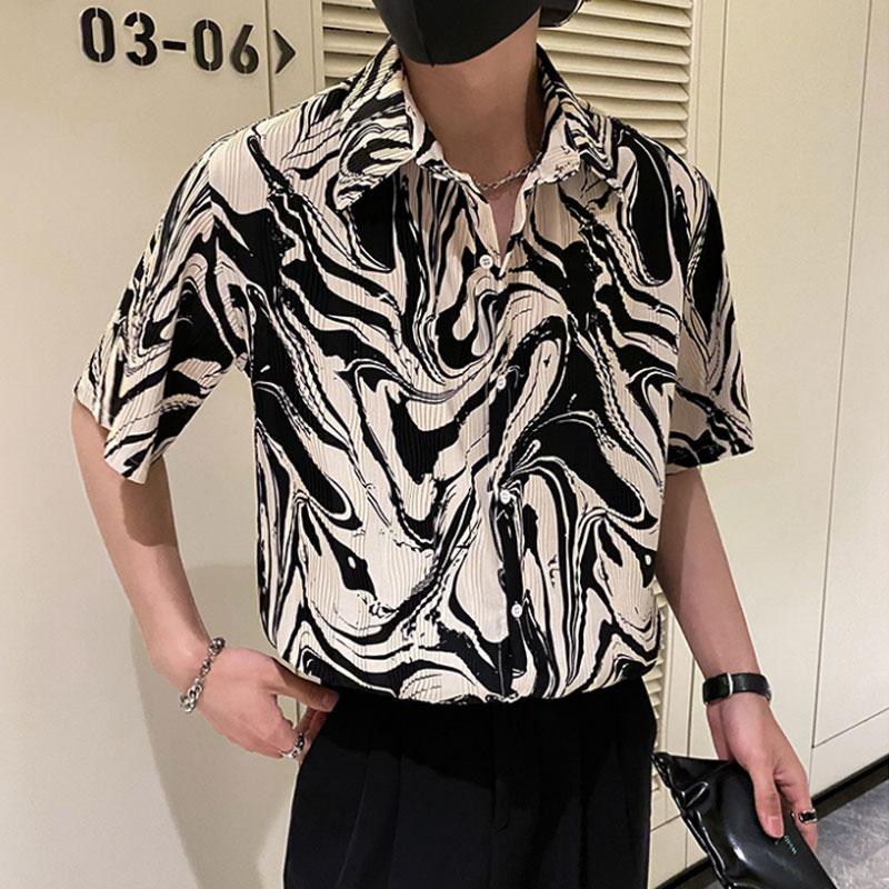 Fashion Vintage Printed Shirts Men's Clothing Polo-Neck Summer New Single-breasted Casual Loose Japan Style Short Sleeve Shirts