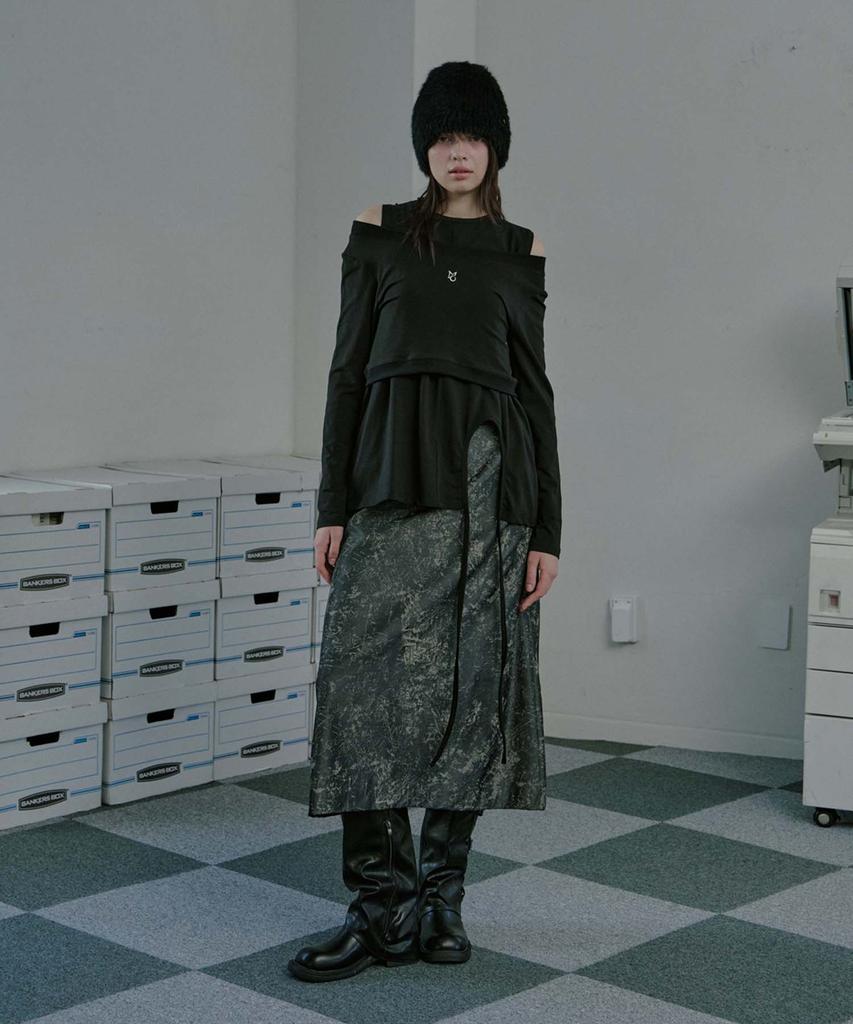 Mualeumoa Crack Silky Long Skirt -Charcoal