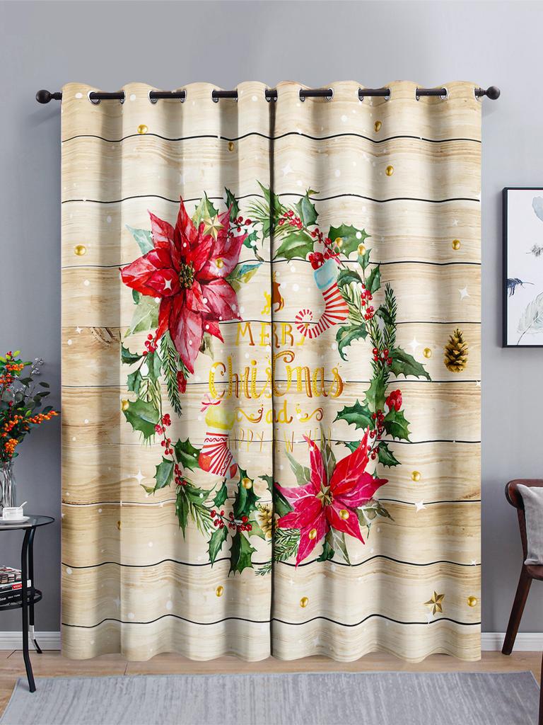 Curtains Cartoon Santa Holiday Curtains Bedroom Living Room Blackout Curtain Perforated