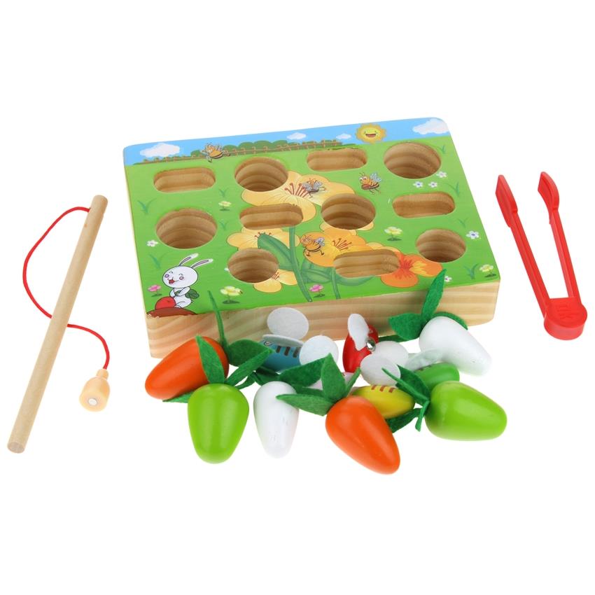 Wooden Arcade Game Fishing Bees Carrots Magnetic Fishing Rod