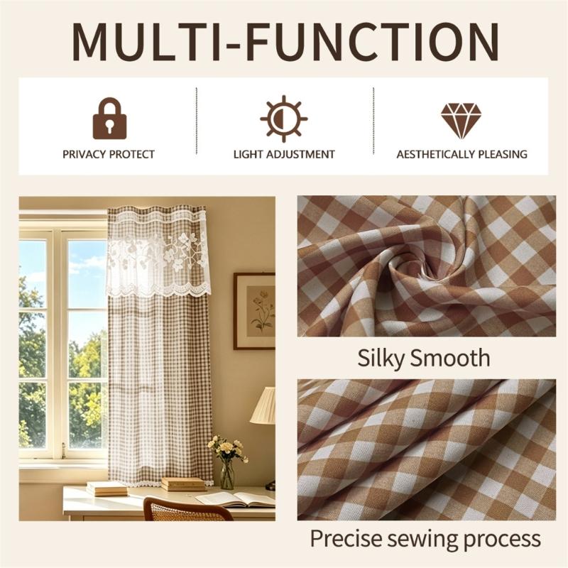 Kitchen Short Curtain Panel with Top, Light Filtering Polyester Privacy Panel and Trim Accent Style Window Drape