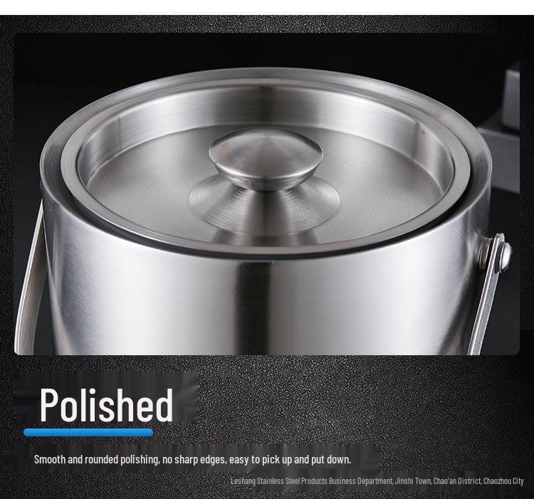 Stainless Steel Double-Layer Ice Bucket with Handle and Lid for Champagne, Wine, or Bar Use