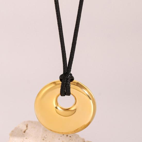 Naszyjnik w stylu boho, naszyjnik z zawieszką w kształcie pierścienia ze stali nierdzewnej, hipoalergiczny, regulowany naszyjnik na czarnym sznurku, biżuteria, prezent dla niego, dla niej