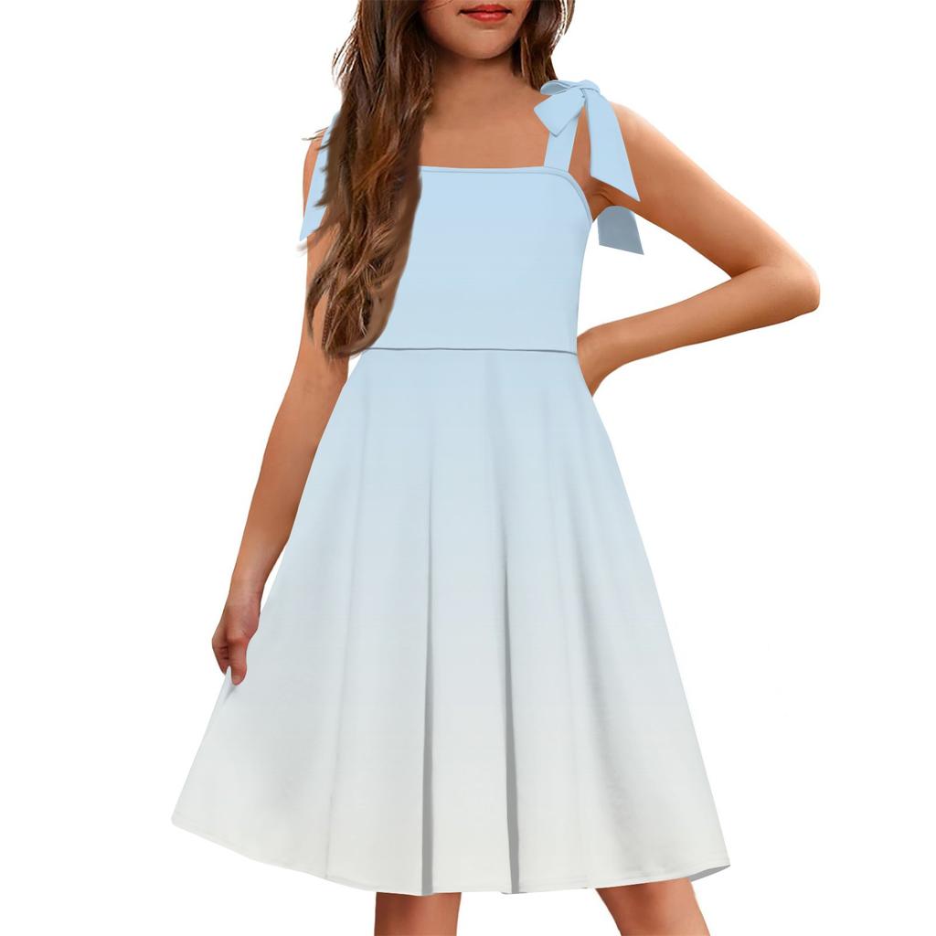 Children's Dress Without Cuff Pocket Square Collar Casual Style Gradient Print Dress