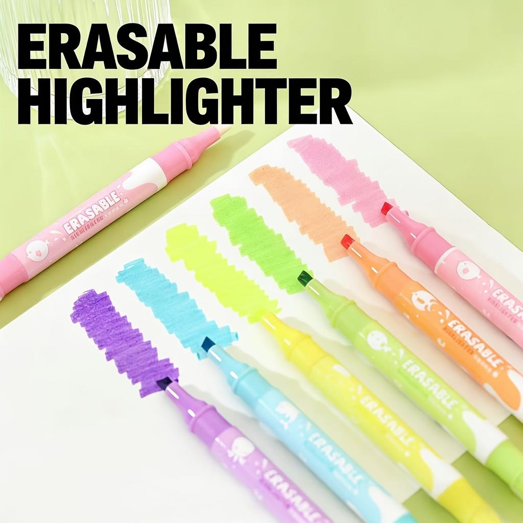 6Pcs Erasable Highlighter Pens Pastel Chisel Tip Colored Markers For School Textbook Notes Highlight Marker Pens