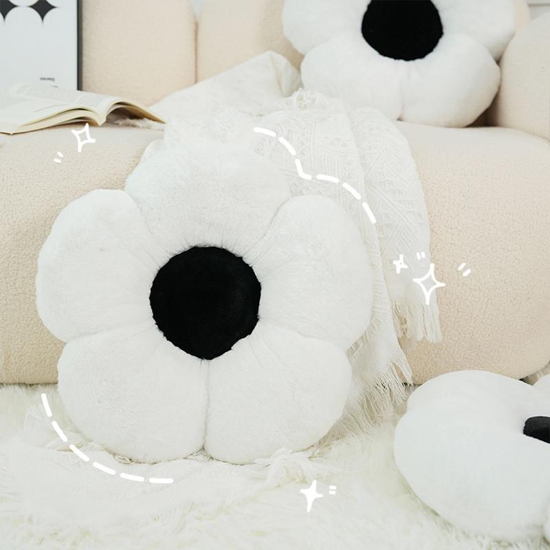Classic Rabbit Fur Floral Black White Throw Pillow With Plush Comfort For Living Room Decor