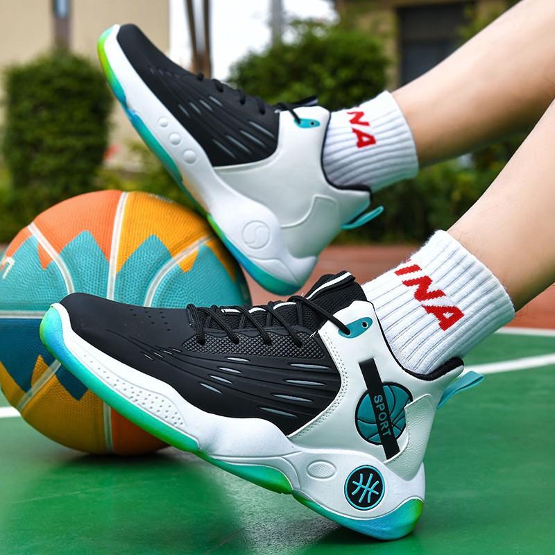 Shoes for Men's Outdoor Basketball Shoes for Men's Mid-top Lace-up Non-slip Sports Shoes for Men's Breathable Trendy Thick Sole Men's Shoes