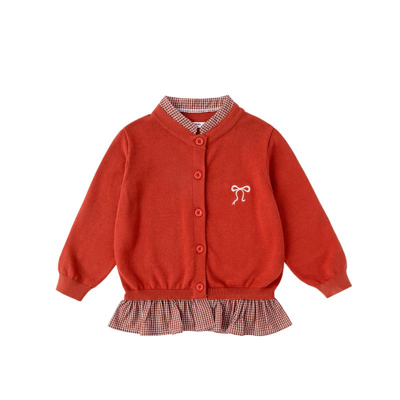 

Girls Faux Two-Piece Patchwork Cotton Cardigan Sweater 110