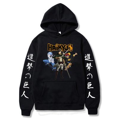 Anime Haikyuu Attack On Titan Graphic Hoodies Vintage Oversized Hooded Sweatshirt Long Sleeves Cotton Hoodie Men Women Clothes
