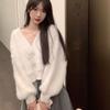 Cardigan Sweater Female 2023 Clothes Short Plush Plush Milk Hoopla Design Sense Niche V-neck Solid Sweater Female Tops