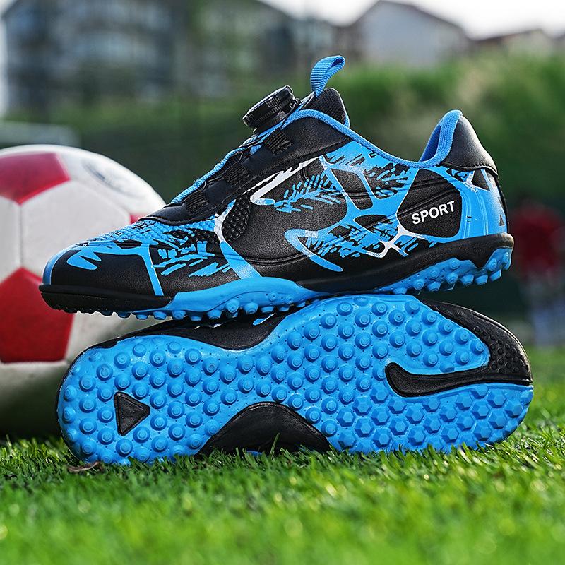 Children's Football Shoes Boys TF Shredded Nails Sports Spikes Breathable Elementary School Students Rotating Button Outdoor Training Shoes Boys