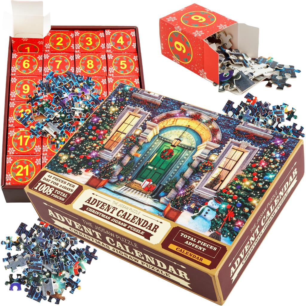 Calendar Advent Puzzle de Crăciun Calendar Numărătoare Inversă de Crăciun Puzzle 1008 Piese Puzzle de Crăciun în 24 Cutii Cadouri de Crăciun