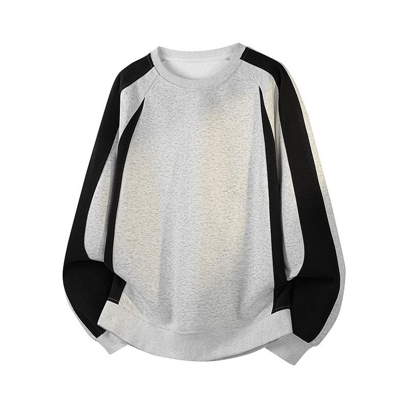 2025 Mens Loose Fit Crewneck Sweatshirt Colorblock Cotton Blend Long Sleeve Top