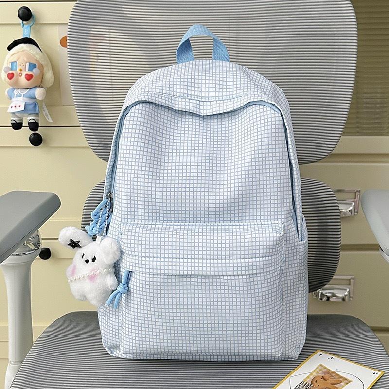 Schoolbag Japanese Simple Versatile Plaid Backpack Female Niche Design College Style Student Schoolbag Large Capacity Casual Backpack