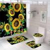 Magic Sunflower Butterfly Shower Curtain Sets Black Yellow Art Country Flower Bathroom Decor Curtains Bath Mats Rug Toilet Cover