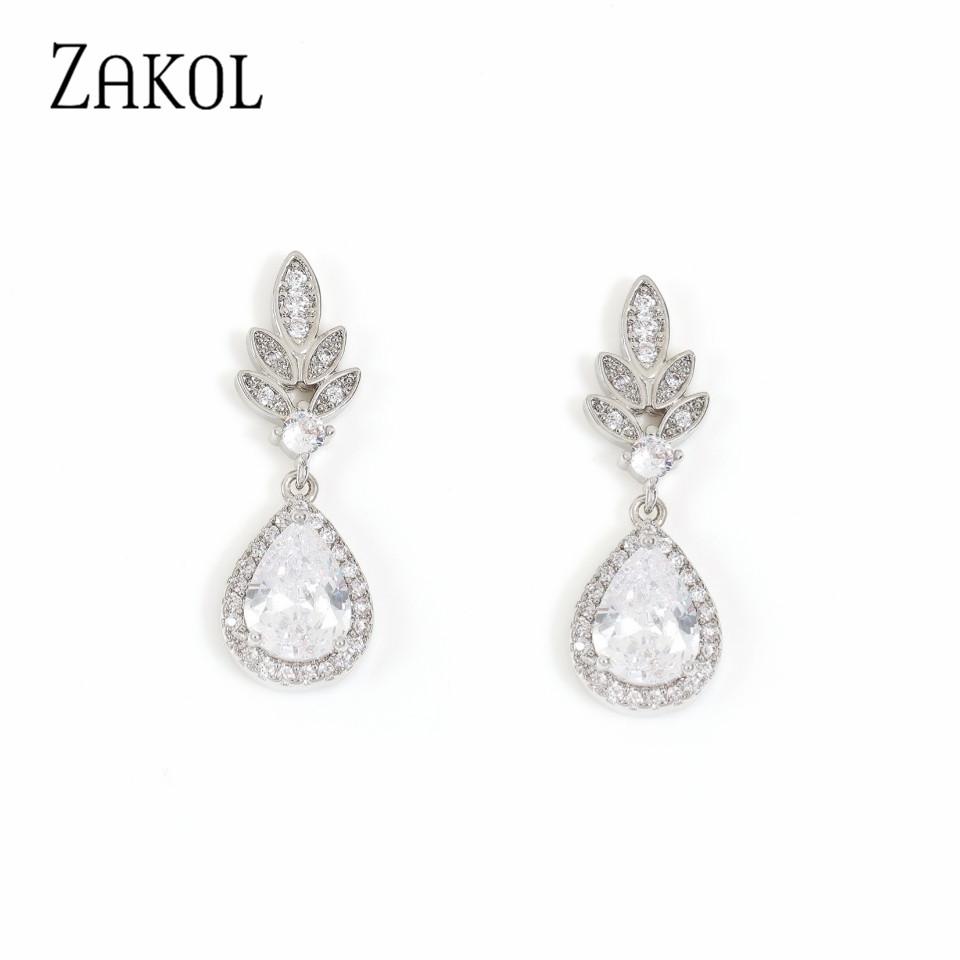 ZAKOL New Classic Cubic Zircon Drop Earring for Women Fashion Crystal Elegant Bridal Wedding Party Jewelry Gifts