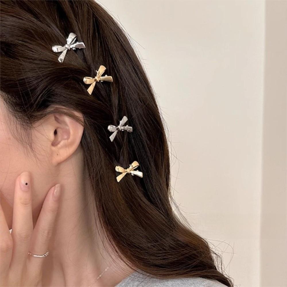 4Pcs/set Sweet Cool Bow Hair Clip Metal Bow Mini Side Clip Fashion Hair Accessories  Bangs Styling