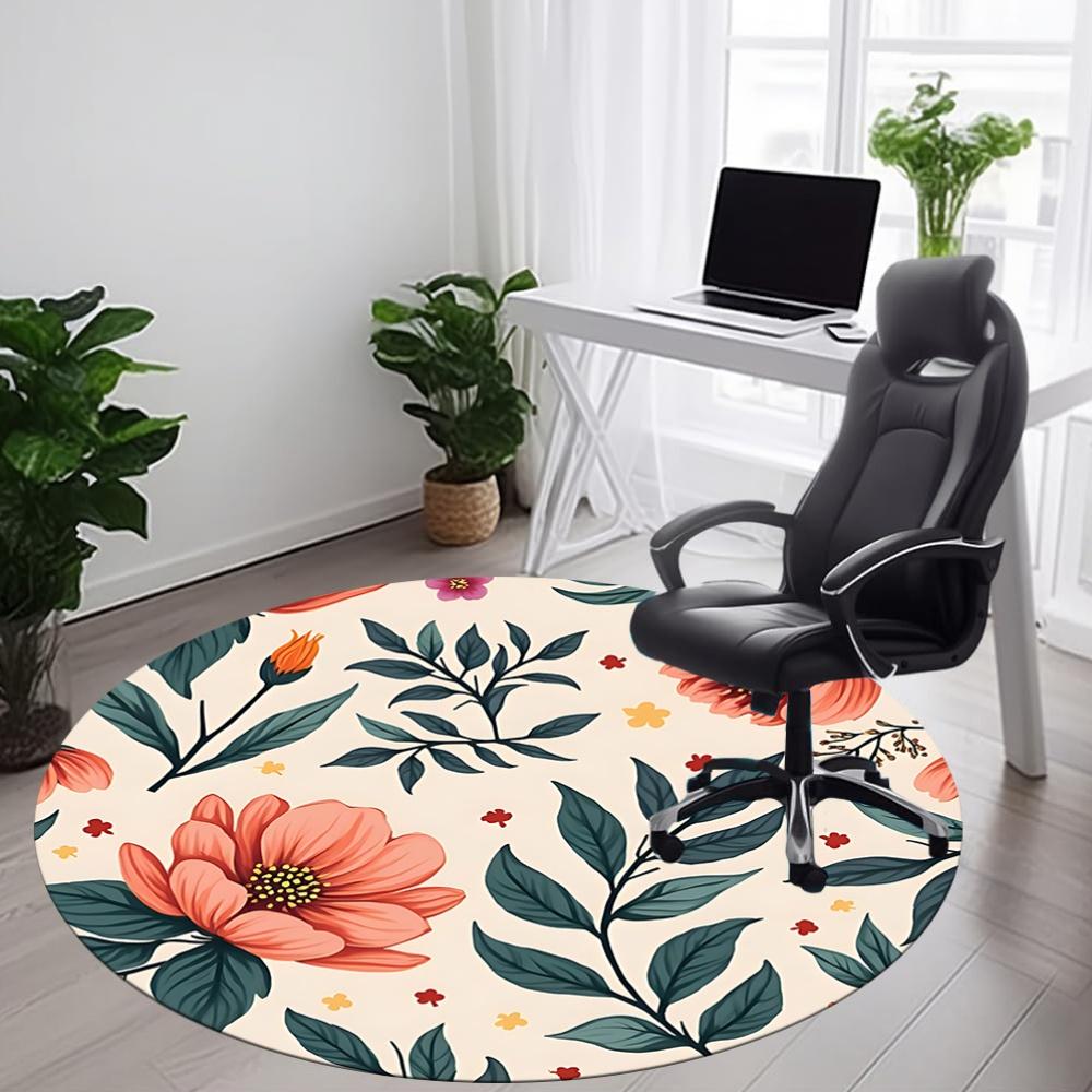 1 Stück runder Teppich mit Blumenmuster für das Büro, Indoor-Matte geeignet für Büro, unter Bürostühlen, Schlafzimmer, Wohnzimmer, Heimdekoration, Raumdeko
