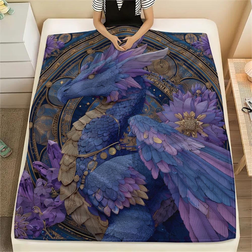 Purple Dragons  Print Flannel Blanket, High quality Comfortable for All Seasons, Home Decor, Warmth and Comfort