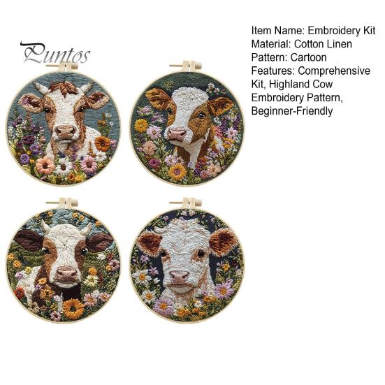 Kit de broderie cu punch Needle Desene animat Highland Cow Set de broderie DIY cu cerc Kit de artizanat pentru adulți și copii