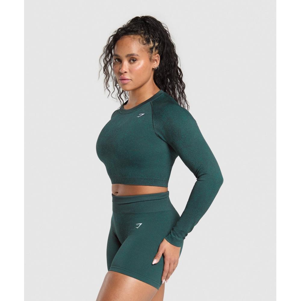 Gymshark Adapt Fleck Seamless Long Sleeve Crop Top Darkest Teal Functional Teal B2a1c Tbt3