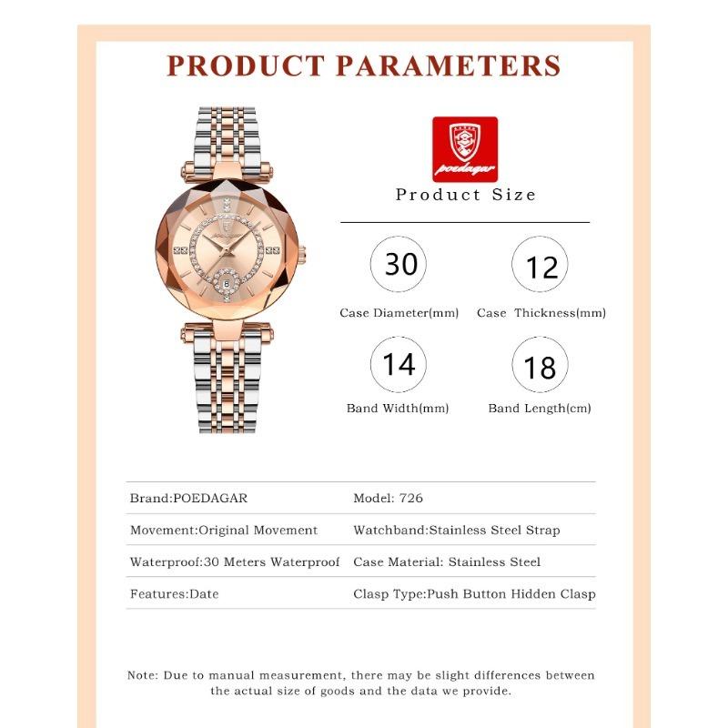 POEDAGAR Luxury Brand Women's Watches Waterproof Stainless Steel Date Ladies Wristwatch Fashion Elegant Quartz Watch Reloj