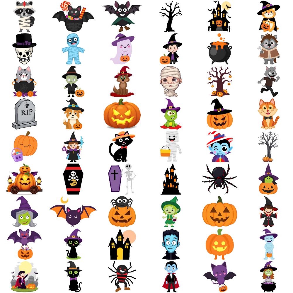 54pcs Temporary Tattoo Pumpkin Ghosts Temporary Tattoo Stickers Halloween Characters Waterproof Long-lasting Body Stickers For