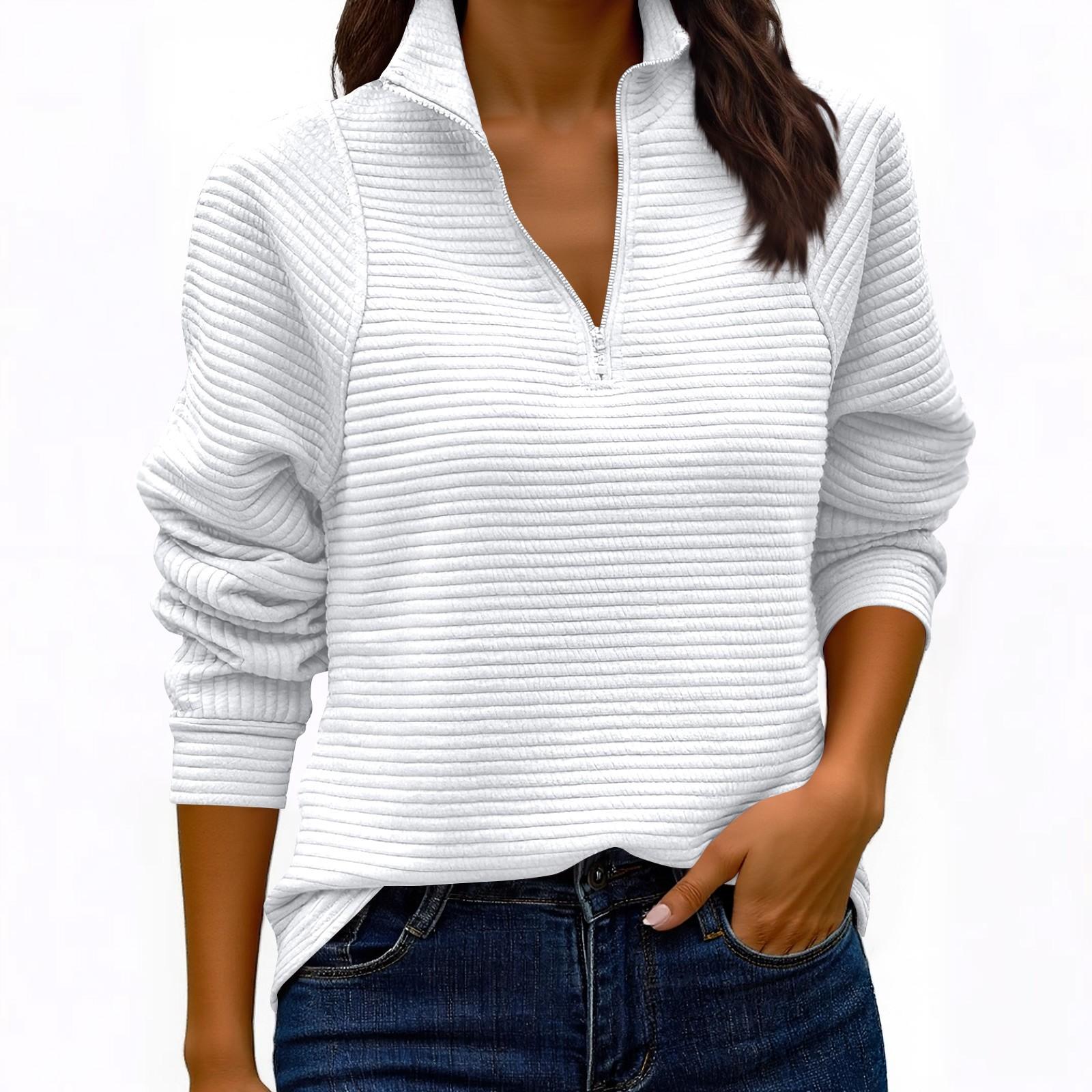 

Женский модный однотонный трикотажный свитшот с воротником-стойкой XL белый