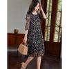 Demana 100% Mulberry Silk Ruched 3/4 Sleeve A-Line Dress