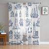 Vintage Sailing Ship Nautical Chiffon Sheer Curtains for Living Room Bedroom Decoration Window Voiles Tulle Curtain Drapes