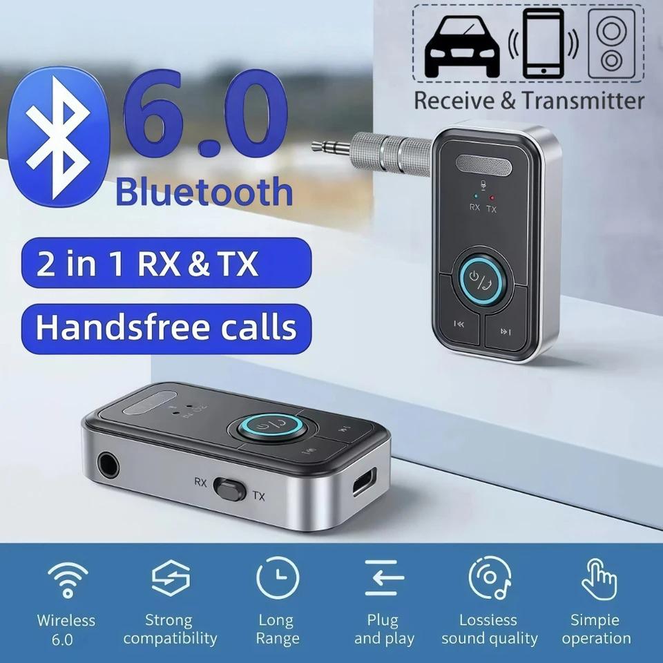 Adapter Bluetooth 6.0 Bezprzewodowy Nadajnik Odbiornik Audio do Samochodu Muzyki Słuchawek Głośnika Adapter Audio AUX z Gniazdem 3,5 mm