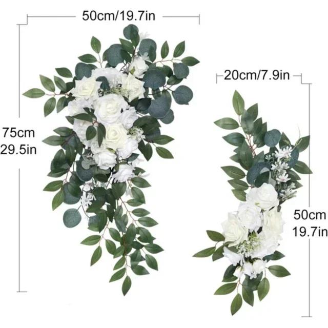 2 Pcs Artificial Wedding Arch Flowers Kit Wedding Flowers Garlands Silk Peony Flower Swag Welcome Sign Floral for Ceremony Party