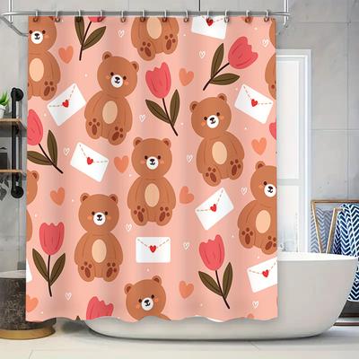 Teddybär Duschvorhang mit Umschlägen und Blumen Rosa Liebe Heimdekoration für das Badezimmer