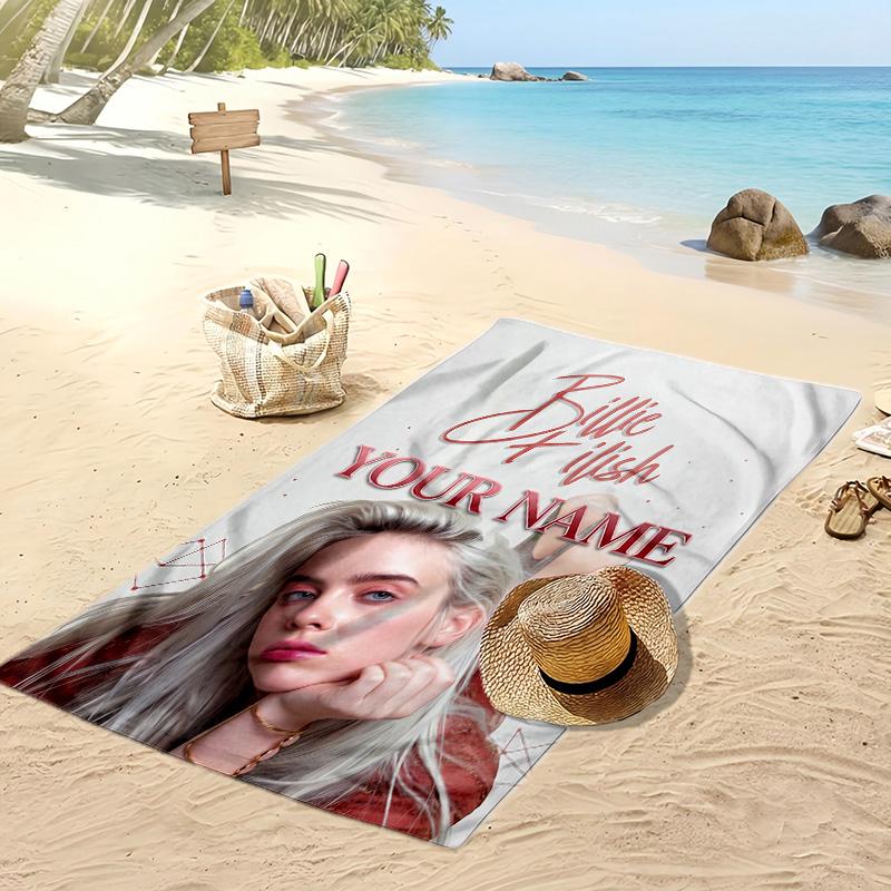 Billie Eilish Custom Beach Towel, Print Your Name Text Lightweight Absorbent Towel for Swimming Travel