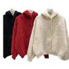 Soft Waxy Casual Versatile Hooded Knitted Cardigan Top Women's Solid Color Loose Lazy Wind Thickened Sweater Jacket