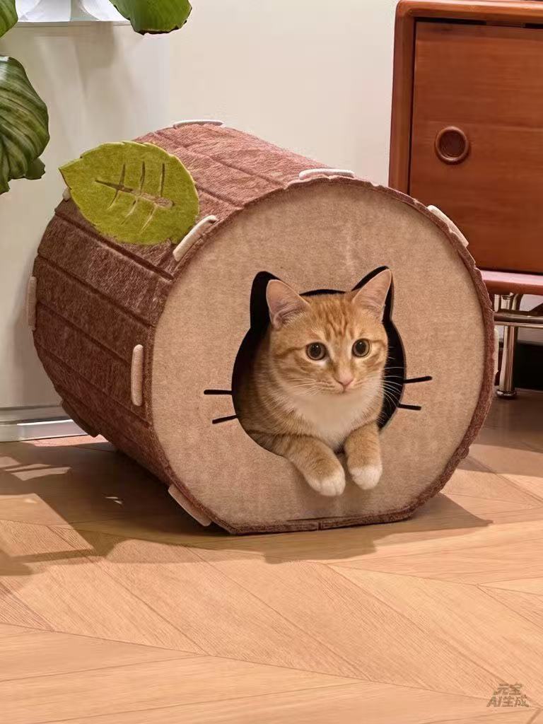 Cat Tree Hole & Villa Felt Four-Season Universal Semi-Enclosed Cat Bed – Integrated Cat Scratching Board & Climbing Frame Warm Nest