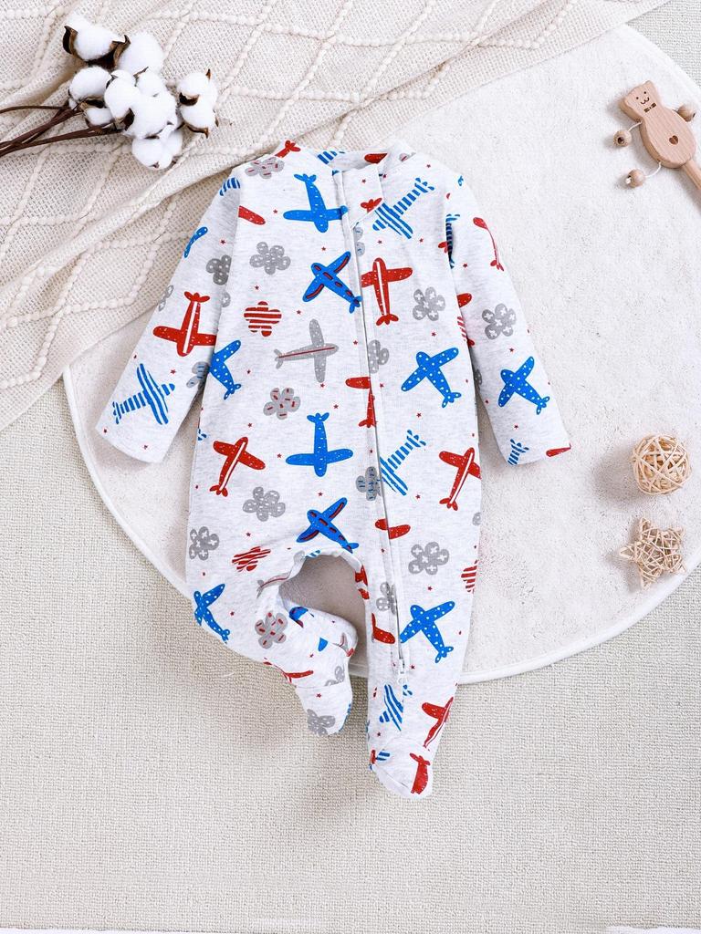 Newborn Long Sleeve Bodysuit with Double Zipper for Easy Change - Autumn/Winter Belly Protection, Prevents Chills